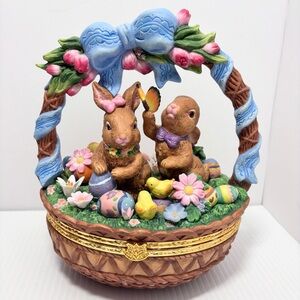 Vintage Panier De Paques Porcelain Easter Bunny Basket Decoration Spring Trinket